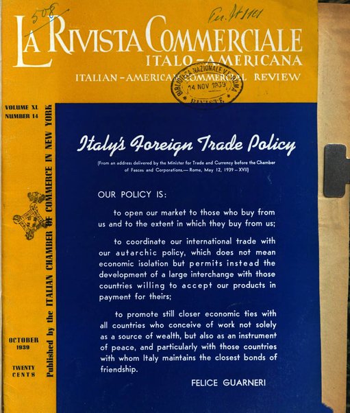 Rivista commerciale italo-americana bollettino settimanale della Camera di commercio italiana in New York