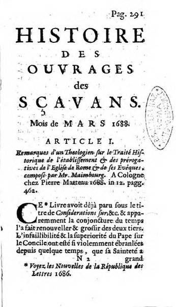 Histoire des ouvrages des sçavans