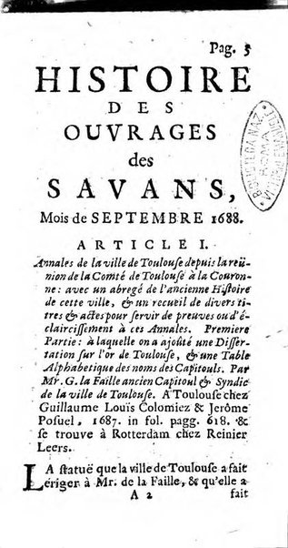 Histoire des ouvrages des sçavans