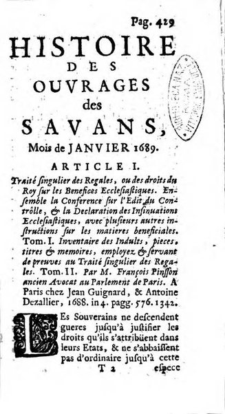 Histoire des ouvrages des sçavans