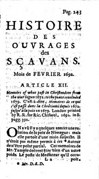 Histoire des ouvrages des sçavans