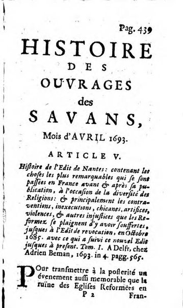 Histoire des ouvrages des sçavans