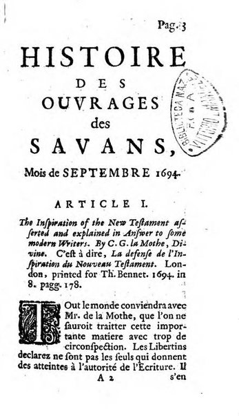 Histoire des ouvrages des sçavans