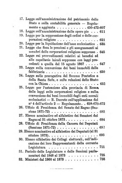 Manuale ad uso dei senatori del Regno e dei deputati contenente lo Statuto e i plebisciti, la legge elettorale, i regolamenti delle due Camere, le principali leggi organiche dllo Stato, gli elenchi dei senatori del Regno, dei deputati e dei ministeri succedutisi durante la ... legislazione