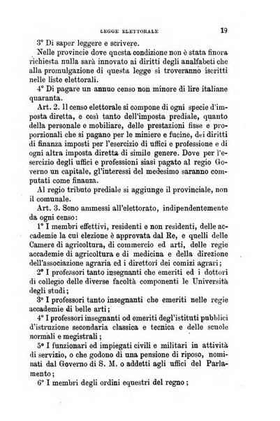 Manuale ad uso dei senatori del Regno e dei deputati contenente lo Statuto e i plebisciti, la legge elettorale, i regolamenti delle due Camere, le principali leggi organiche dllo Stato, gli elenchi dei senatori del Regno, dei deputati e dei ministeri succedutisi durante la ... legislazione