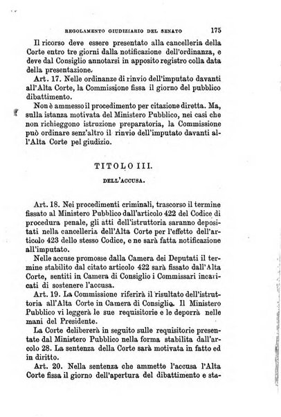 Manuale ad uso dei senatori del Regno e dei deputati contenente lo Statuto e i plebisciti, la legge elettorale, i regolamenti delle due Camere, le principali leggi organiche dllo Stato, gli elenchi dei senatori del Regno, dei deputati e dei ministeri succedutisi durante la ... legislazione