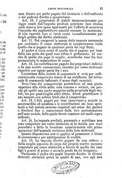 Manuale ad uso dei senatori del Regno e dei deputati contenente lo Statuto e i plebisciti, la legge elettorale, i regolamenti delle due Camere, le principali leggi organiche dllo Stato, gli elenchi dei senatori del Regno, dei deputati e dei ministeri succedutisi durante la ... legislazione