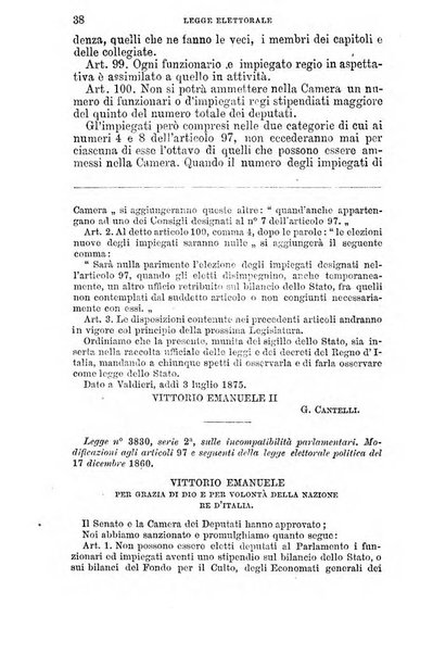 Manuale ad uso dei senatori del Regno e dei deputati contenente lo Statuto e i plebisciti, la legge elettorale, i regolamenti delle due Camere, le principali leggi organiche dllo Stato, gli elenchi dei senatori del Regno, dei deputati e dei ministeri succedutisi durante la ... legislazione