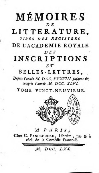 Académie Royale des Inscriptions et Belles Lettres. Mémoires..