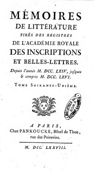 Académie Royale des Inscriptions et Belles Lettres. Mémoires..