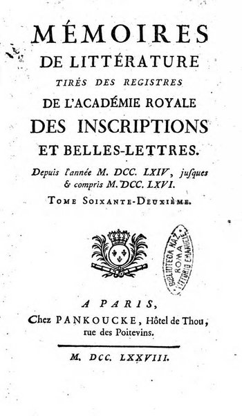 Académie Royale des Inscriptions et Belles Lettres. Mémoires..