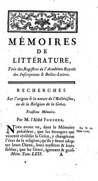 Académie Royale des Inscriptions et Belles Lettres. Mémoires..