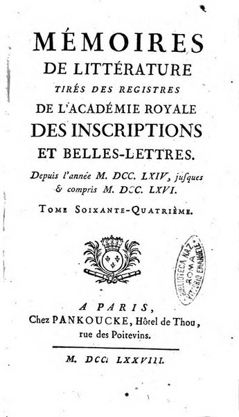 Académie Royale des Inscriptions et Belles Lettres. Mémoires..