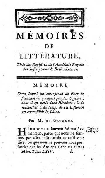 Académie Royale des Inscriptions et Belles Lettres. Mémoires..