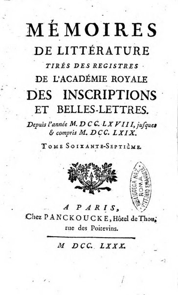 Académie Royale des Inscriptions et Belles Lettres. Mémoires..