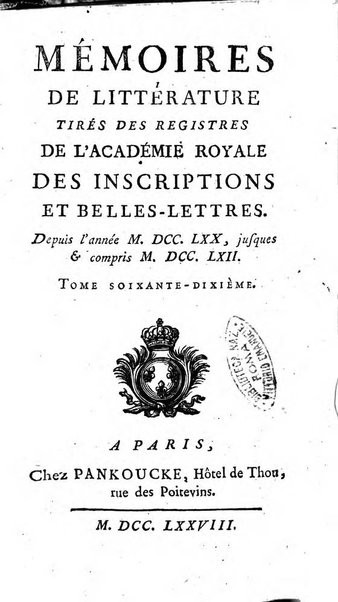 Académie Royale des Inscriptions et Belles Lettres. Mémoires..