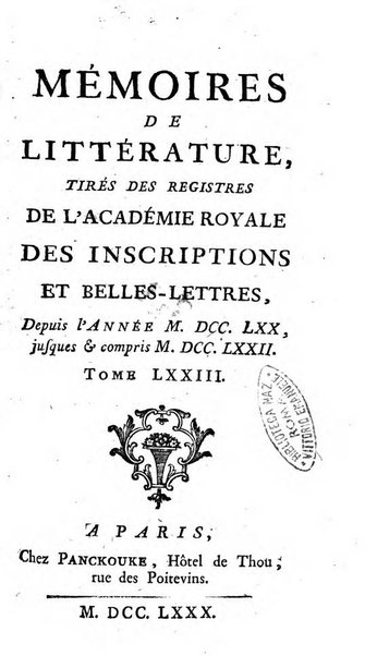 Académie Royale des Inscriptions et Belles Lettres. Mémoires..