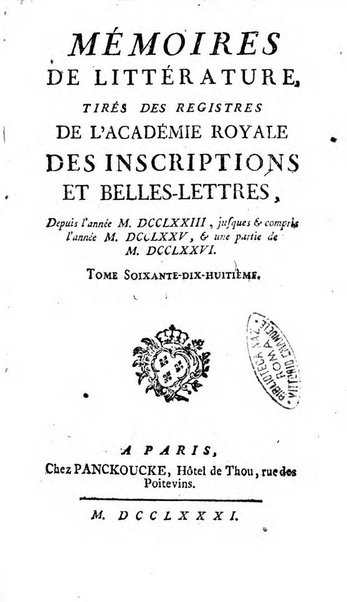 Académie Royale des Inscriptions et Belles Lettres. Mémoires..