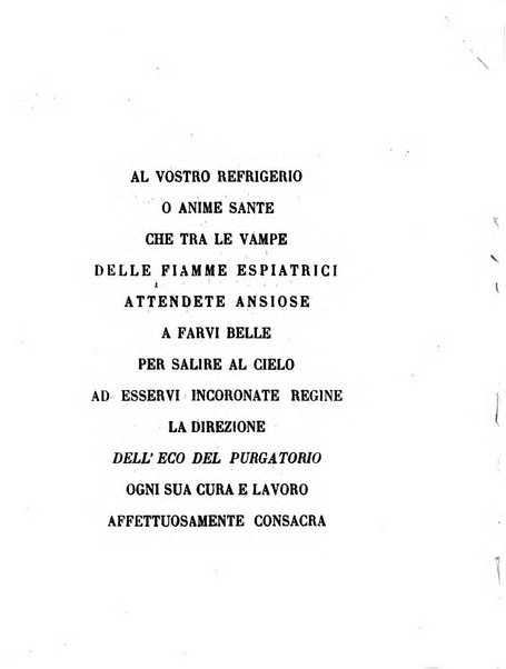 L'eco del Purgatorio pubblicazione mensuale indirizzata al suffragio de' fedeli defunti