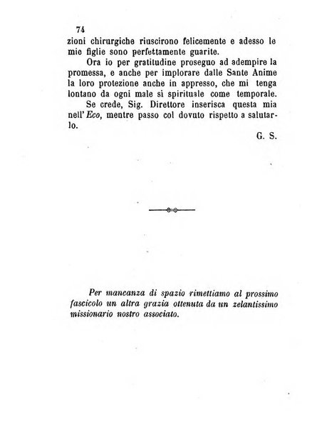 L'eco del Purgatorio pubblicazione mensuale indirizzata al suffragio de' fedeli defunti