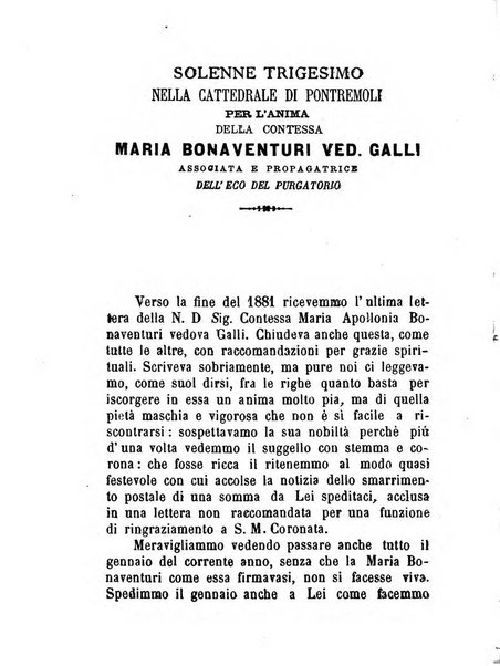 L'eco del Purgatorio pubblicazione mensuale indirizzata al suffragio de' fedeli defunti