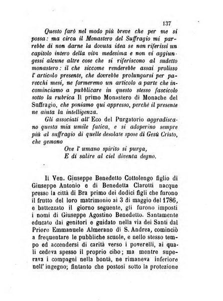 L'eco del Purgatorio pubblicazione mensuale indirizzata al suffragio de' fedeli defunti