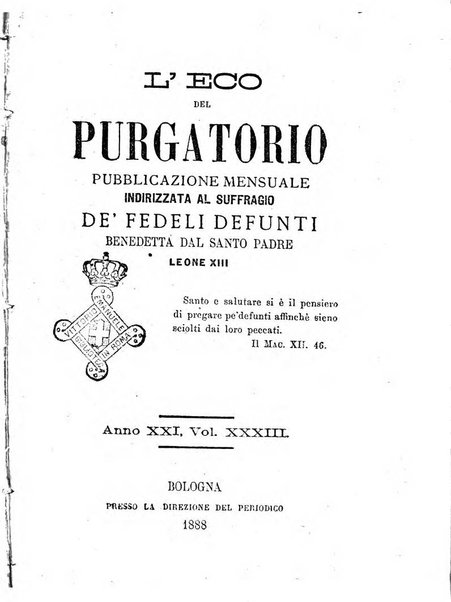 L'eco del Purgatorio pubblicazione mensuale indirizzata al suffragio de' fedeli defunti