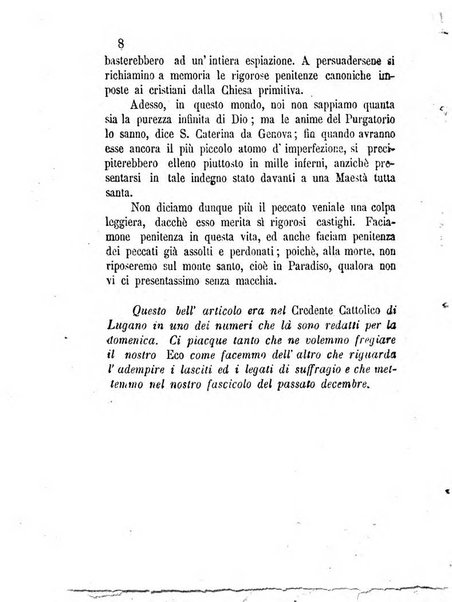 L'eco del Purgatorio pubblicazione mensuale indirizzata al suffragio de' fedeli defunti