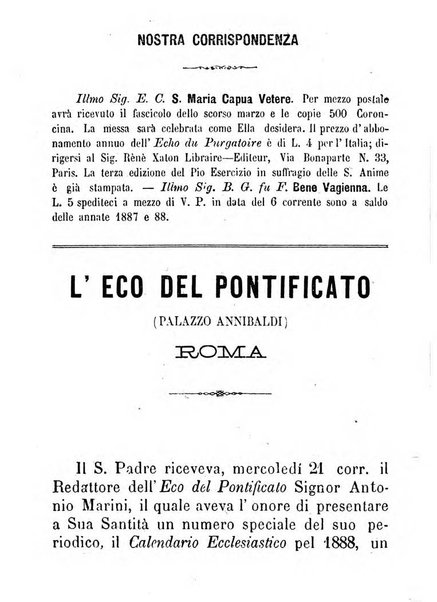 L'eco del Purgatorio pubblicazione mensuale indirizzata al suffragio de' fedeli defunti