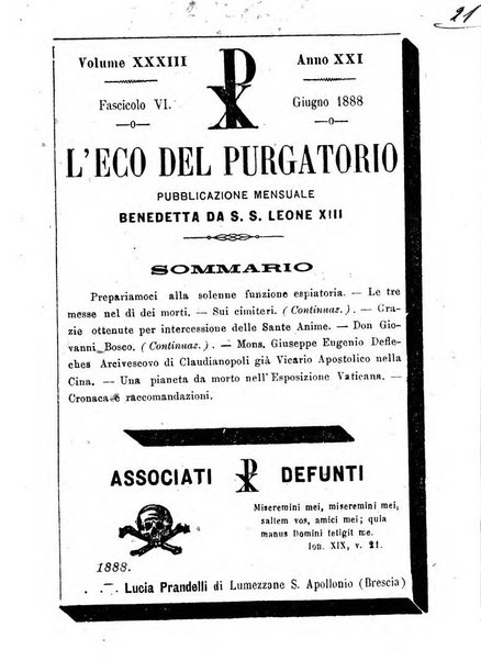 L'eco del Purgatorio pubblicazione mensuale indirizzata al suffragio de' fedeli defunti