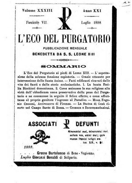 L'eco del Purgatorio pubblicazione mensuale indirizzata al suffragio de' fedeli defunti