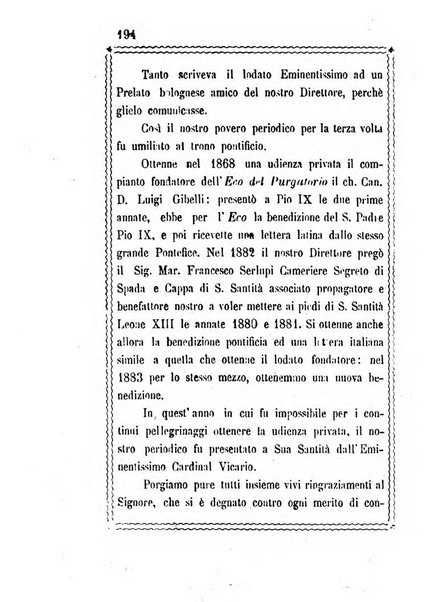 L'eco del Purgatorio pubblicazione mensuale indirizzata al suffragio de' fedeli defunti