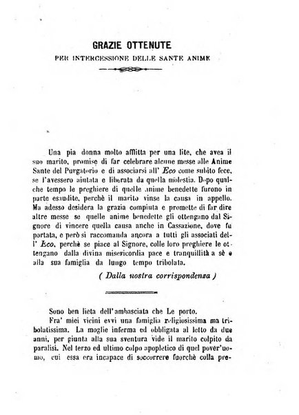 L'eco del Purgatorio pubblicazione mensuale indirizzata al suffragio de' fedeli defunti