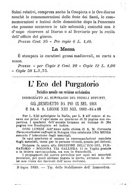 L'eco del Purgatorio pubblicazione mensuale indirizzata al suffragio de' fedeli defunti