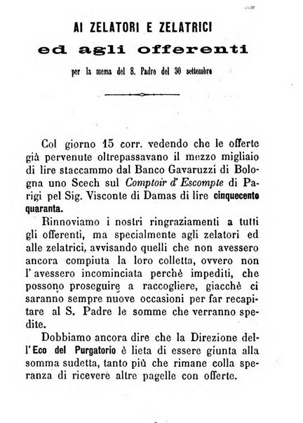 L'eco del Purgatorio pubblicazione mensuale indirizzata al suffragio de' fedeli defunti