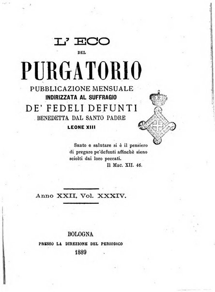 L'eco del Purgatorio pubblicazione mensuale indirizzata al suffragio de' fedeli defunti