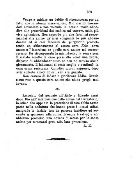 L'eco del Purgatorio pubblicazione mensuale indirizzata al suffragio de' fedeli defunti