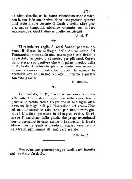 L'eco del Purgatorio pubblicazione mensuale indirizzata al suffragio de' fedeli defunti