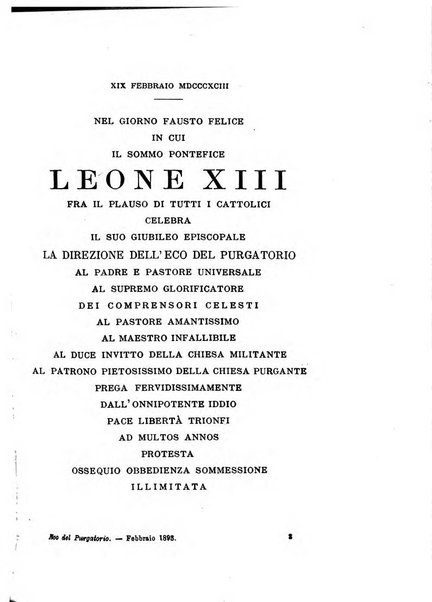 L'eco del Purgatorio pubblicazione mensuale indirizzata al suffragio de' fedeli defunti