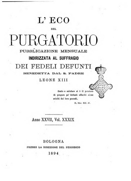 L'eco del Purgatorio pubblicazione mensuale indirizzata al suffragio de' fedeli defunti