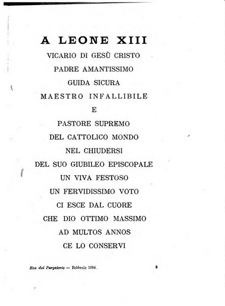 L'eco del Purgatorio pubblicazione mensuale indirizzata al suffragio de' fedeli defunti