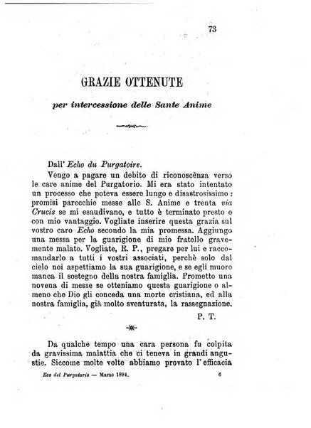 L'eco del Purgatorio pubblicazione mensuale indirizzata al suffragio de' fedeli defunti