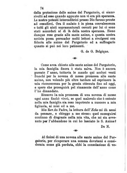 L'eco del Purgatorio pubblicazione mensuale indirizzata al suffragio de' fedeli defunti