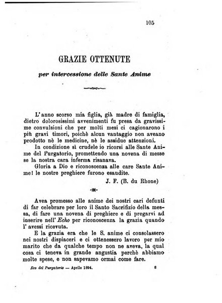 L'eco del Purgatorio pubblicazione mensuale indirizzata al suffragio de' fedeli defunti