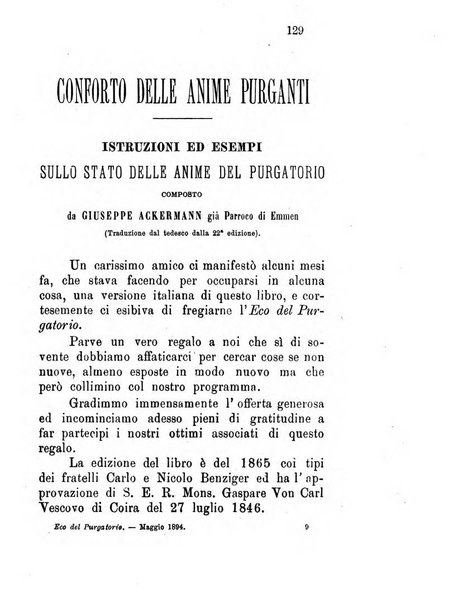 L'eco del Purgatorio pubblicazione mensuale indirizzata al suffragio de' fedeli defunti