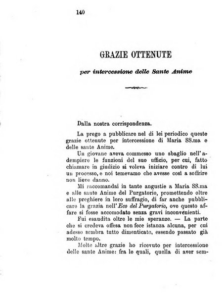 L'eco del Purgatorio pubblicazione mensuale indirizzata al suffragio de' fedeli defunti