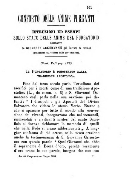 L'eco del Purgatorio pubblicazione mensuale indirizzata al suffragio de' fedeli defunti