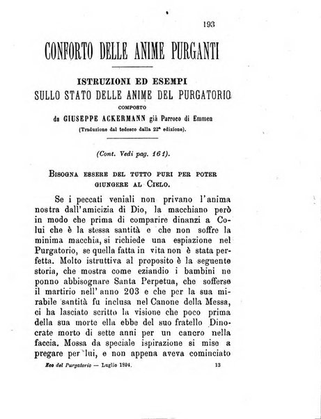 L'eco del Purgatorio pubblicazione mensuale indirizzata al suffragio de' fedeli defunti