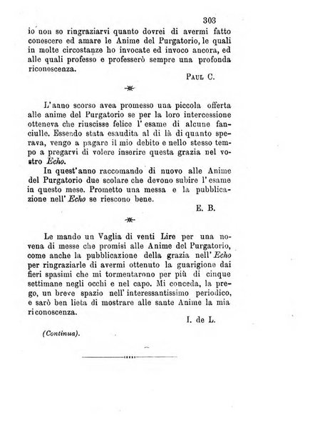 L'eco del Purgatorio pubblicazione mensuale indirizzata al suffragio de' fedeli defunti