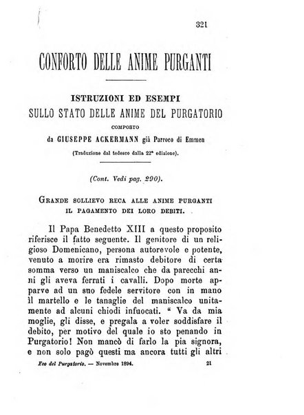 L'eco del Purgatorio pubblicazione mensuale indirizzata al suffragio de' fedeli defunti